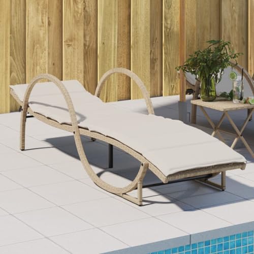 WDGJJFECNMUEHI Beige Sun Lounger with Cushion 60x199x42 cm PE Rattan Outdoor Lounge Chair, Adjustable Backrest & Weather-Resistant Poly Rattan for Poolside, Garden, Patio Relaxation, Max Load 110 kg von WDGJJFECNMUEHI
