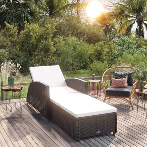 WDGJJFECNMUEHI Black PE Rattan Sun Lounger with Cream White Cushion, Adjustable Backrest & Curved Armrests, Outdoor Garden Poolside Patio Furniture for Relaxing von WDGJJFECNMUEHI