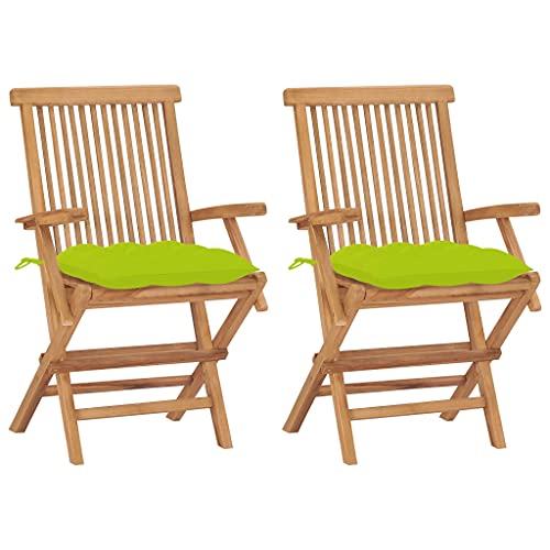 WDGJJFECNMUEHI Camping klappstuhl gartenstuhl stapelbarGartenstühle mit Hellgrünen Kissen 2 STK. Massivholz TeakGeeignet für Gärten, Terrassen und Balkone von WDGJJFECNMUEHI