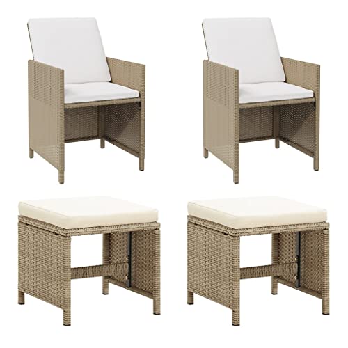 WDGJJFECNMUEHI Camping klappstuhl gartenstuhl stapelbarGartenstühle mit Hocker 2 STK. Poly Rattan BeigeGeeignet für Gärten, Terrassen und Balkone von WDGJJFECNMUEHI