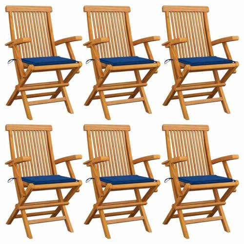 WDGJJFECNMUEHI Camping-stühle gartenstühle klappbarGartenstühle mit Königsblauen Kissen 6 STK. Massivholz TeakGeeignet für Gärten, Terrassen und Balkone von WDGJJFECNMUEHI