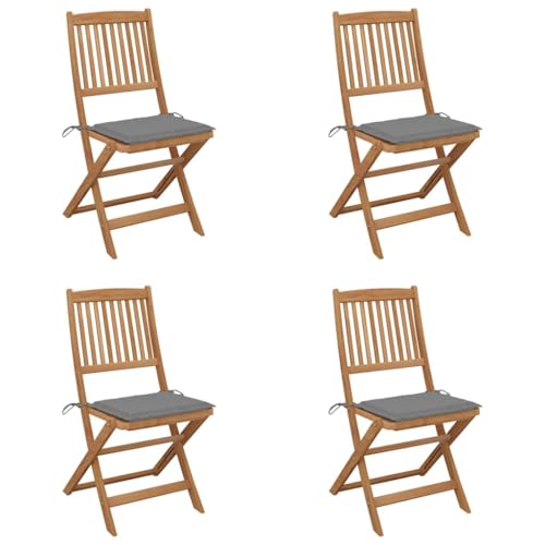 WDGJJFECNMUEHI Camping-stühle gartenstühle klappbarKlappbare Gartenstühle 4 STK. mit Kissen Massivholz AkazieGeeignet für Gärten, Terrassen und Balkone von WDGJJFECNMUEHI