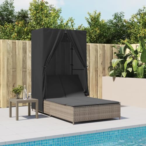 WDGJJFECNMUEHI Doppel-Sonnenliege mit Dach und Vorhängen Grau PE-Rattan Gartenliege Outdoor Lounge Möbel mit Verstellbarer Rückenlehne wasserdicht für Terrasse Pool WDGJJFECNMUEHI Doppel-Sonnenliege mit Dach und Vorhängen Grau PE-Rattan Gartenliege Outdoor Lounge Möbel mit Verstellbarer Rückenlehne wasserdicht für Terrasse Pool von WDGJJFECNMUEHI