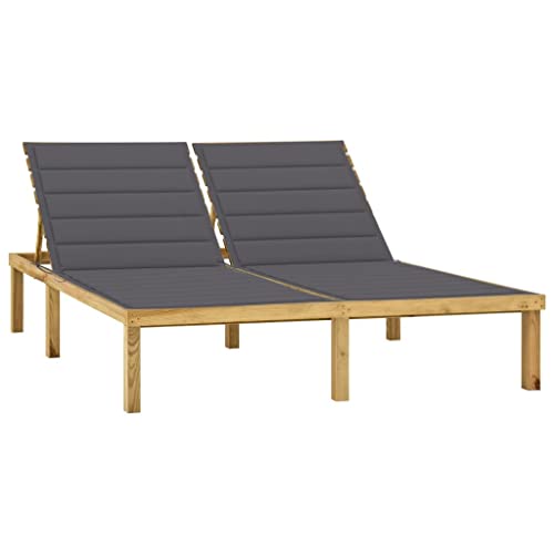 WDGJJFECNMUEHI Double Sun Lounger with Anthracite Cushion, Adjustable Backrest, Weather-Resistant Treated Pine Wood, Outdoor Garden Poolside Patio Furniture for 2 Persons, Easy to Clean von WDGJJFECNMUEHI