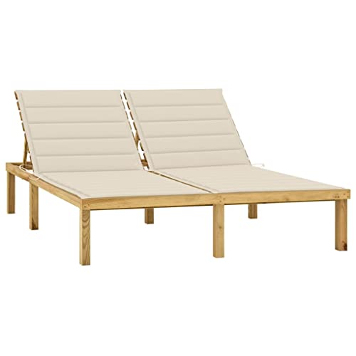 WDGJJFECNMUEHI Double Sun Lounger with Cream Cushions, Adjustable Backrest, Weather-Resistant Treated Pine Wood, Outdoor Garden Poolside Patio Furniture for 2 Persons, Easy to Clean WDGJJFECNMUEHI Double Sun Lounger with Cream Cushions, Adjustable Backrest, Weather-Resistant Treated Pine Wood, Outdoor Garden Poolside Patio Furniture for 2 Persons, Easy to Clean von WDGJJFECNMUEHI