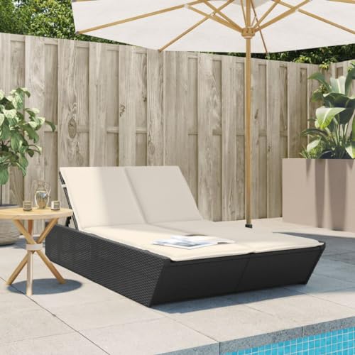 WDGJJFECNMUEHI Double Sun Lounger with Cushions Black PE Rattan Outdoor Garden Furniture, Adjustable Backrest, Weather-Resistant Patio Daybed for Poolside, Terrace, 110kg Capacity WDGJJFECNMUEHI Double Sun Lounger with Cushions Black PE Rattan Outdoor Garden Furniture, Adjustable Backrest, Weather-Resistant Patio Daybed for Poolside, Terrace, 110kg Capacity von WDGJJFECNMUEHI