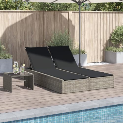 WDGJJFECNMUEHI Double Sun Lounger with Cushions Light Gray PE Rattan Outdoor Daybed, Adjustable Backrest, Weather-Resistant Garden Furniture for Patio, Poolside Relaxation von WDGJJFECNMUEHI
