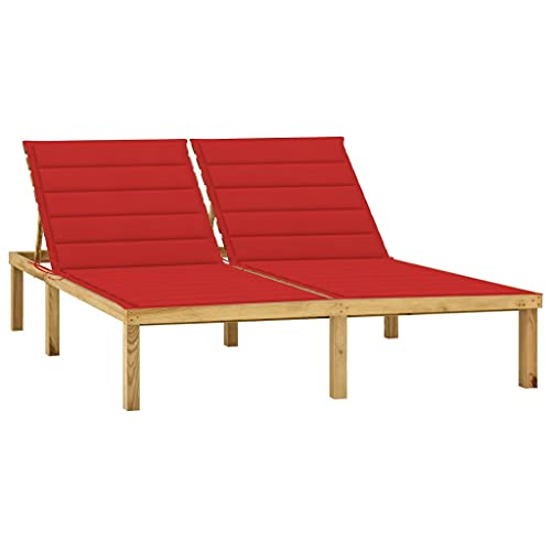 WDGJJFECNMUEHI Double Sun Lounger with Red Cushions, Adjustable Backrest, Weather-Resistant Treated Pine Wood, Outdoor Garden Patio Poolside Furniture for 2 Persons, Easy to Clean, Includes 2 Pillows WDGJJFECNMUEHI Double Sun Lounger with Red Cushions, Adjustable Backrest, Weather-Resistant Treated Pine Wood, Outdoor Garden Patio Poolside Furniture for 2 Persons, Easy to Clean, Includes 2 Pillows von WDGJJFECNMUEHI