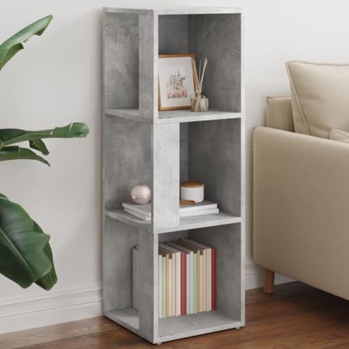 WDGJJFECNMUEHI Eckregal Betongrau 33x33x100 cm Holzwerkstoff Corner Shelf with 3 Shelves for Living Room Bedroom Office Storage Organizer Books Plants Decor von WDGJJFECNMUEHI