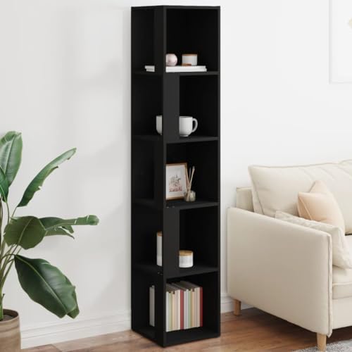 WDGJJFECNMUEHI Eckregal Schwarz 33x33x164,5 cm Holzwerkstoff Corner Shelf with 5 Shelves for Living Room Bedroom Office Space Saving Storage Organizer von WDGJJFECNMUEHI