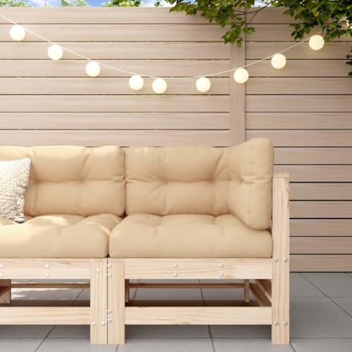 WDGJJFECNMUEHI Ecksofa mit Kissen Massivholz Kiefer Outdoor Gartenmöbel Set Eckcouch mit Polster Modulares Design für Terrasse Balkon Garten Robustes Kiefernholz Sofa mit beigen Kissen von WDGJJFECNMUEHI