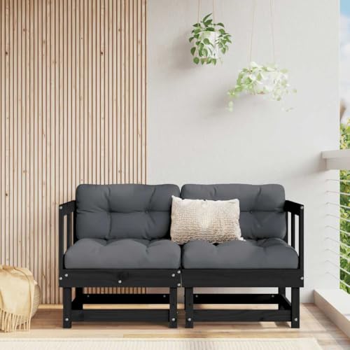 WDGJJFECNMUEHI Ecksofas mit Kissen 2 STK. Schwarz Massivholz Kiefer für Garten und Terrasse, Robustes Outdoor-Sofa mit Modularem Design, Bequeme Polsterkissen, Max. 110 kg Tragkraft pro Sitzplatz von WDGJJFECNMUEHI
