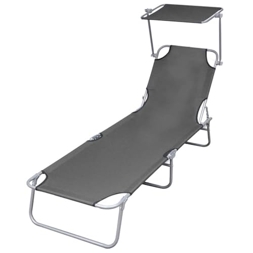 WDGJJFECNMUEHI Foldable Sun Lounger with Adjustable Sunshade, Steel Frame & Oxford Fabric, 120kg Capacity, Portable for Beach Garden Pool Patio Camping, Gray von WDGJJFECNMUEHI