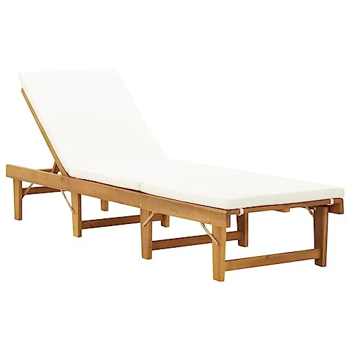 WDGJJFECNMUEHI Folding Sun Lounger with Cushion Solid Wood Acacia Cream White Adjustable Reclining Poolside Patio Camping Chair for Outdoor Relaxation Garden Beach WDGJJFECNMUEHI Folding Sun Lounger with Cushion Solid Wood Acacia Cream White Adjustable Reclining Poolside Patio Camping Chair for Outdoor Relaxation Garden Beach von WDGJJFECNMUEHI