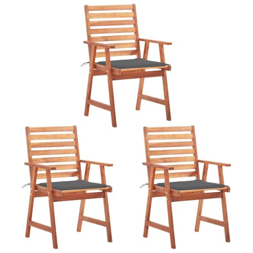 WDGJJFECNMUEHI Garden Chair Balcony Chair Teak Stuhl stühle gartenGarten-Essstühle 3 STK. mit Kissen Massivholz Akazie Geeignet für Gärten, Terrassen und Balkone von WDGJJFECNMUEHI