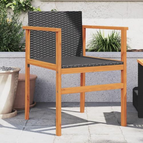 WDGJJFECNMUEHI Garden Chair Balcony Chair Teak Stuhl stühle gartenGartenstühle 2 STK. Schwarz Poly Rattan und MassivholzGeeignet für Gärten, Terrassen und Balkone von WDGJJFECNMUEHI