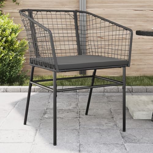 WDGJJFECNMUEHI Garden Chair Balcony Chair Teak Stuhl stühle gartenGartenstühle 2 STK. mit Kissen Schwarz Poly RattanGeeignet für Gärten, Terrassen und Balkone von WDGJJFECNMUEHI