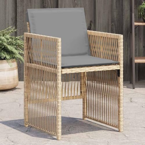 WDGJJFECNMUEHI Garden Chair Balcony Chair Teak Stuhl stühle gartenGartenstühle mit Kissen 4 STK. Beigemischung Poly RattanGeeignet für Gärten, Terrassen und Balkone von WDGJJFECNMUEHI