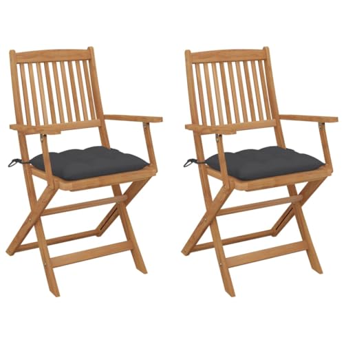 WDGJJFECNMUEHI Garden Chair Balcony Chair Teak Stuhl stühle gartenKlappbare Gartenstühle 2 STK. mit Kissen Massivholz AkazieGeeignet für Gärten, Terrassen und Balkone von WDGJJFECNMUEHI