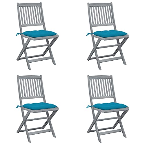 WDGJJFECNMUEHI Garden Chair Balcony Chair Teak Stuhl stühle gartenKlappbare Gartenstühle 4 STK. mit Kissen Massivholz AkazieGeeignet für Gärten, Terrassen und Balkone von WDGJJFECNMUEHI