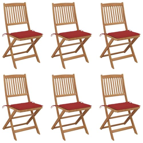 WDGJJFECNMUEHI Garden Chair Balcony Chair Teak Stuhl stühle gartenKlappbare Gartenstühle 6 STK. mit Kissen Massivholz AkazieGeeignet für Gärten, Terrassen und Balkone von WDGJJFECNMUEHI