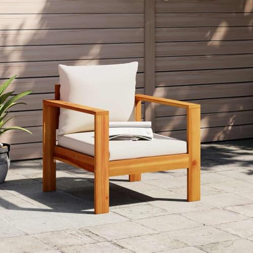 WDGJJFECNMUEHI Garden Chair with Cushion Solid Wood Acacia Outdoor Lounge Chair Comfortable Patio Furniture for Balcony Terrace Relaxing Durable Weather-Resistant von WDGJJFECNMUEHI