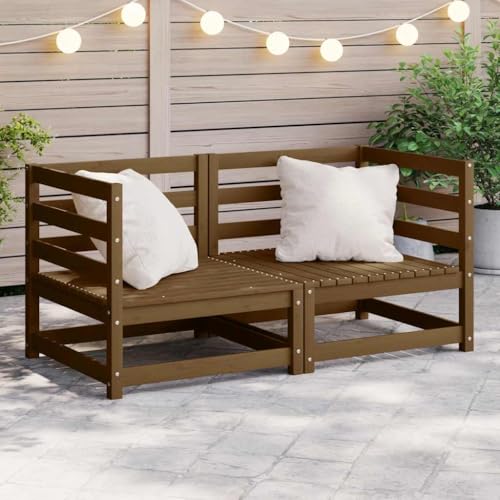 WDGJJFECNMUEHI Garden Corner Sofa Set 2 Pcs Honey Brown Solid Pine Wood Outdoor Modular Sectional Furniture for Patio Balcony Terrace Relaxation Durable Weather-Resistant von WDGJJFECNMUEHI