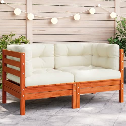 WDGJJFECNMUEHI Garden Corner Sofa with Cushions Wax Brown Solid Pine Wood Outdoor Patio Furniture for Balcony Terrace Modular Lounge Set Durable Waterproof Comfortable Seating von WDGJJFECNMUEHI