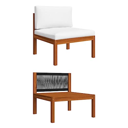 WDGJJFECNMUEHI Garden Modular Sofa with Cushions Solid Wood Acacia Outdoor Furniture for Patio Terrace Backyard Lounge Set with Rope Design Removable Thick Padded Seat Backrest Cream White Black von WDGJJFECNMUEHI