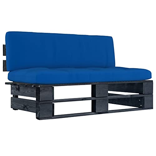 WDGJJFECNMUEHI Garden Pallet Sofa Set Middle Section Black Pine Wood Treated Weatherproof Outdoor Indoor Modular Lounge Furniture with Blue Cushion for Patio Terrace Living Room von WDGJJFECNMUEHI