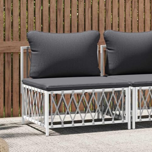 WDGJJFECNMUEHI Garden Sofa Set with Cushions White Fabric Outdoor Modular Lounge Furniture for Patio, Balcony - Durable Powder-Coated Steel Frame, Comfortable Seating, Weather-Resistant Design von WDGJJFECNMUEHI