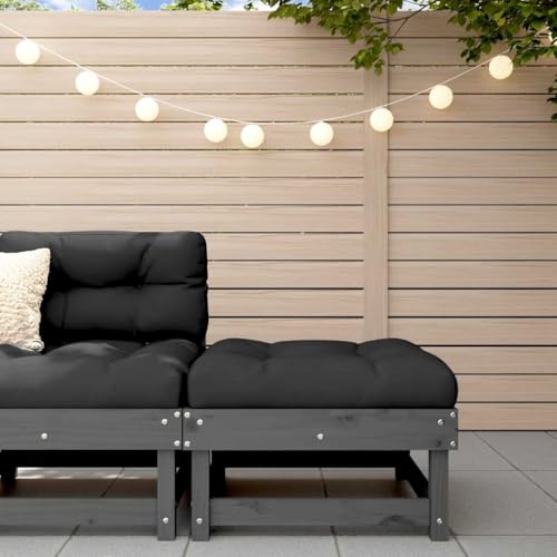 WDGJJFECNMUEHI Garden Stool with Cushion Gray Solid Pine Wood Outdoor Bench for Patio Terrace Rustic Design Comfortable Seating 110kg Capacity Modular Furniture von WDGJJFECNMUEHI
