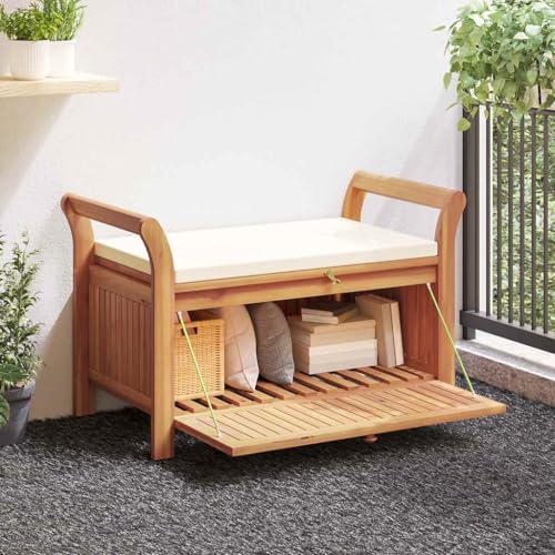 WDGJJFECNMUEHI Garden Storage Bench with Cushion 126 cm Solid Wood Acacia Outdoor Patio Furniture Seating with Hidden Storage Space for Terrace Backyard von WDGJJFECNMUEHI