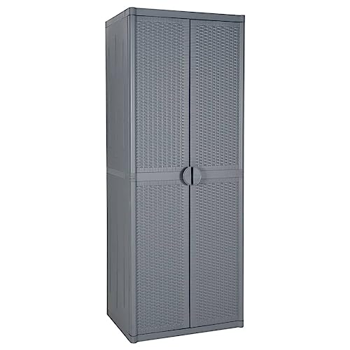 WDGJJFECNMUEHI Garden Storage Cabinet Gray 65x45x172 cm PP Rattan Look Outdoor Organizer with 4 Shelves Broom Holder Weather Resistant for Patio Terrace Shed WDGJJFECNMUEHI Garden Storage Cabinet Gray 65x45x172 cm PP Rattan Look Outdoor Organizer with 4 Shelves Broom Holder Weather Resistant for Patio Terrace Shed von WDGJJFECNMUEHI