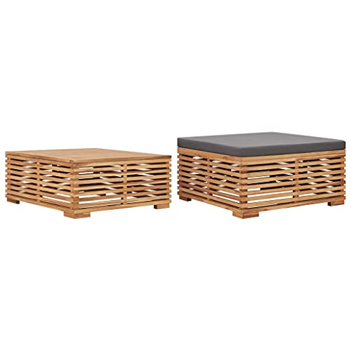 WDGJJFECNMUEHI Garden Table and Footstool Set with Dark Gray Cushion Teak Wood Outdoor Furniture for Patio Terrace Balcony Durable Weather-Resistant Comfortable Slatted Design Easy to Clean von WDGJJFECNMUEHI