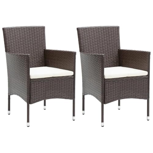WDGJJFECNMUEHI Garten-Essstühle 2 STK. Braun – Wetterfeste Poly Rattan Stühle mit Polstern, Ergonomische Sitzschalen – Perfekt für Terrasse & Garten, Max. 110 kg Tragkraft von WDGJJFECNMUEHI