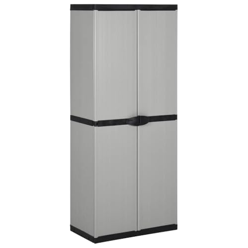 WDGJJFECNMUEHI Garten-Lagerschrank 3 Böden Grau Schwarz 68x40x168 cm Outdoor Storage Cabinet with Lockable Doors for Garden Terrace Patio Organizer von WDGJJFECNMUEHI