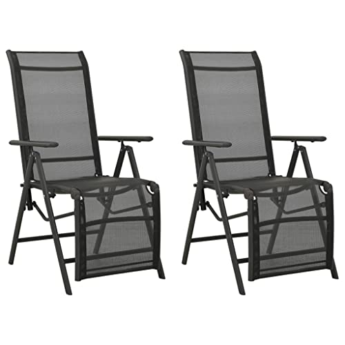 WDGJJFECNMUEHI Garten Stuhl stapelstühle Folding chairGarten-Liegestühle 2 STK. Textilene und Aluminium SchwarzGeeignet für Gärten, Terrassen und Balkone von WDGJJFECNMUEHI