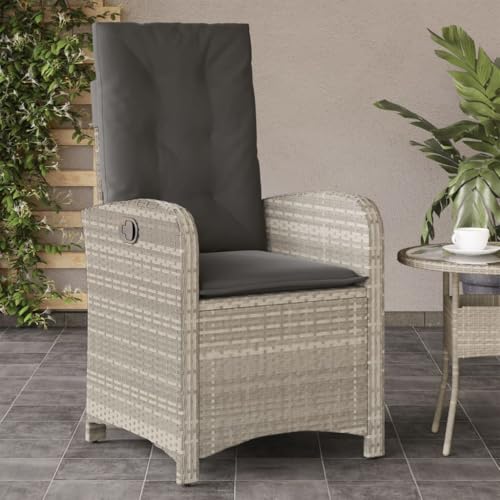 WDGJJFECNMUEHI Garten Stuhl stapelstühle Folding chairGartensessel mit Kissen Verstellbar Hellgrau Poly RattanGeeignet für Gärten, Terrassen und Balkone von WDGJJFECNMUEHI