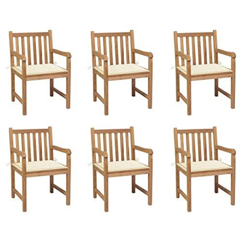 WDGJJFECNMUEHI Garten Stuhl stapelstühle Folding chairGartenstühle 6 STK. mit Creme Kissen Massivholz TeakGeeignet für Gärten, Terrassen und Balkone von WDGJJFECNMUEHI