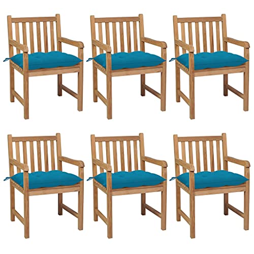 WDGJJFECNMUEHI Garten Stuhl stapelstühle Folding chairGartenstühle 6 STK. mit Hellblauen Kissen Massivholz TeakGeeignet für Gärten, Terrassen und Balkone von WDGJJFECNMUEHI