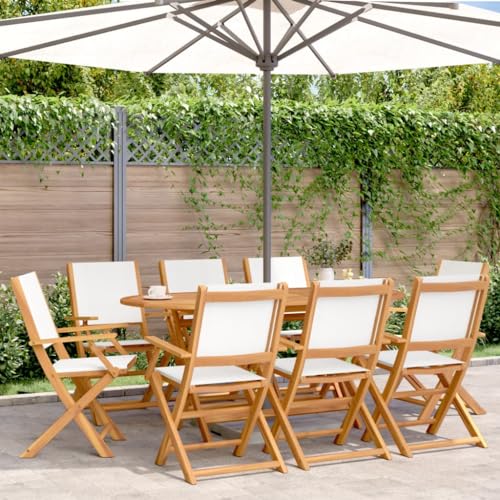 WDGJJFECNMUEHI Garten Stuhl stapelstühle Folding chairGartenstühle 8 STK. Klappbar Cremeweiß Stoff und MassivholzGeeignet für Gärten, Terrassen und Balkone von WDGJJFECNMUEHI