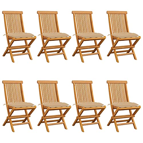 WDGJJFECNMUEHI Garten Stuhl stapelstühle Folding chairGartenstühle mit Beigen Kissen 8 STK. Massivholz TeakGeeignet für Gärten, Terrassen und Balkone von WDGJJFECNMUEHI