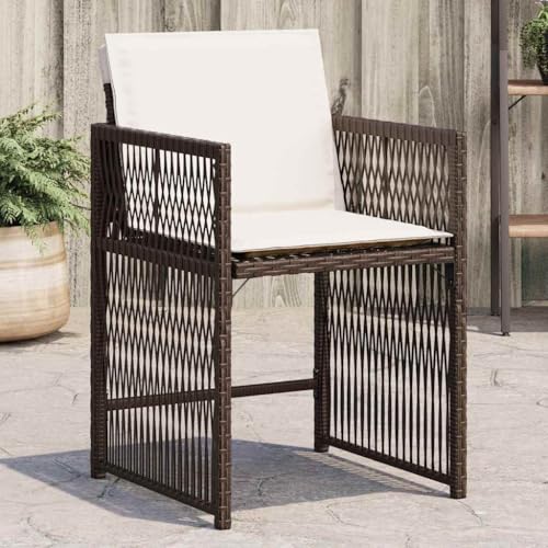 WDGJJFECNMUEHI Garten Stuhl stapelstühle Folding chairGartenstühle mit Kissen 4 STK. Braun Poly RattanGeeignet für Gärten, Terrassen und Balkone von WDGJJFECNMUEHI