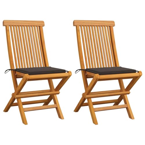WDGJJFECNMUEHI Garten Stuhl stapelstühle Folding chairGartenstühle mit Taupe Kissen 2 STK. Massivholz TeakGeeignet für Gärten, Terrassen und Balkone von WDGJJFECNMUEHI