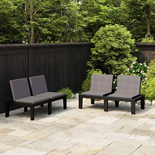 WDGJJFECNMUEHI Gartenbänke mit Kissen 2 Stück Outdoor Lounge Sitzgruppe Grau Kunststoff Gartenmöbel Set mit Polster für Terrasse Garten Balkon von WDGJJFECNMUEHI