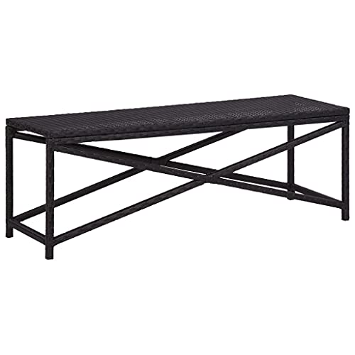 WDGJJFECNMUEHI Gartenbank 120 cm Outdoor Garden Bench Poly Rattan Schwarz Weatherproof PE Rattan Terrace Pool Relaxing Durable Steel Frame Easy Assembly von WDGJJFECNMUEHI