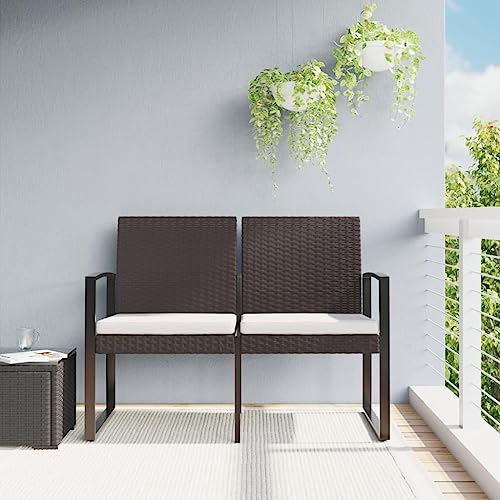 WDGJJFECNMUEHI Gartenbank 2-Sitzer mit Kissen Outdoor Gartenmöbel Set Braun PP-Rattan mit Stahlrahmen für Terrasse Garten Balkon Gemütlich Langlebig Wetterfest von WDGJJFECNMUEHI
