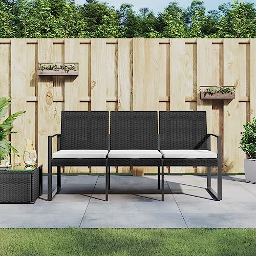 WDGJJFECNMUEHI Gartenbank 3-Sitzer Schwarz PP-Rattan mit Polsterkissen Outdoor Gartenmöbel für Terrasse Garten langlebig wetterfest bequem Sitzbank von WDGJJFECNMUEHI