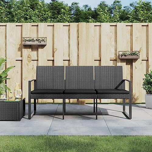 WDGJJFECNMUEHI Gartenbank 3-Sitzer mit Kissen Dunkelgrau PP-Rattan Outdoor Gartenmöbel Set für Terrasse Garten mit Polsterung Stahlrahmen Wetterfest Bequem von WDGJJFECNMUEHI